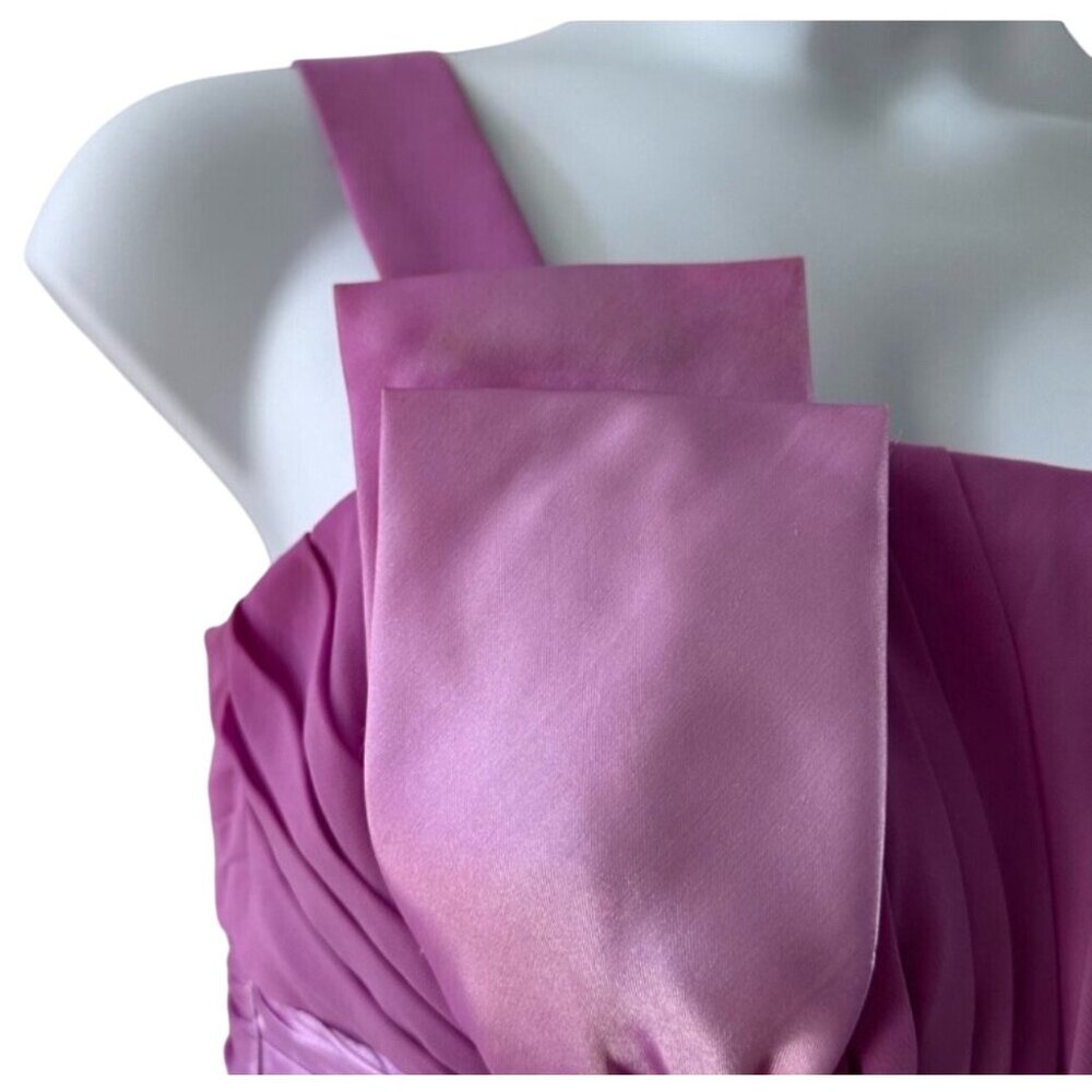 One Shoulder Pink Cocktail Dress With Pleated Bodice & Embellished Waist - Picture 10 of 16